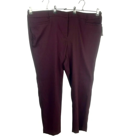NEW Roz & Ali Signature Fit Pants Women Plus 24W Burgundy Polka Dot Slim Stretch - Picture 1 of 9